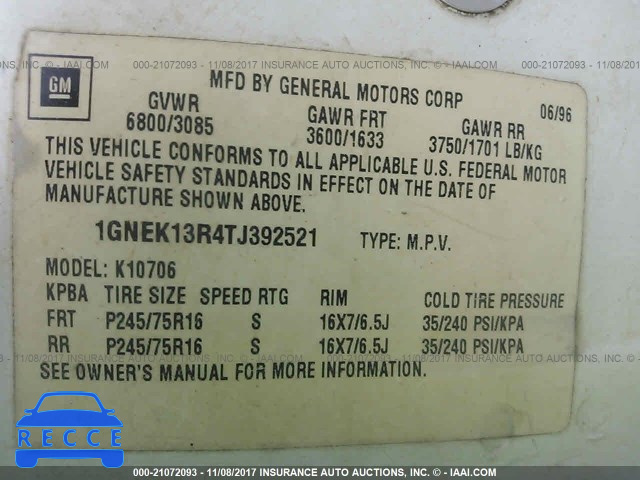 1996 Chevrolet Tahoe K1500 1GNEK13R4TJ392521 image 8