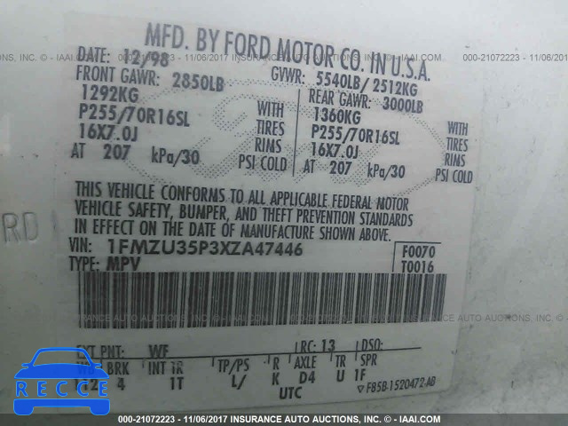 1999 Ford Explorer 1FMZU35P3XZA47446 зображення 8