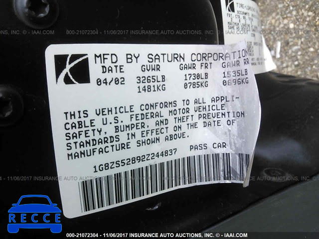 2002 SATURN SL SPRING SPECIAL 1G8ZS52892Z244837 image 8