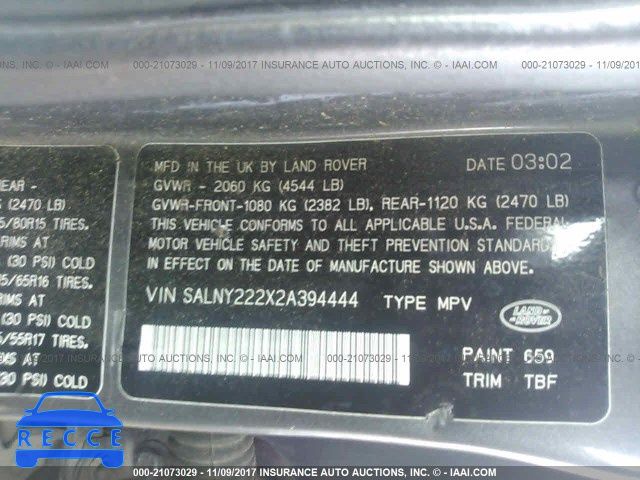 2002 Land Rover Freelander SE SALNY222X2A394444 зображення 8