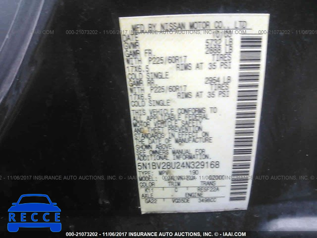 2004 Nissan Quest S/SE/SL 5N1BV28U24N329168 image 8