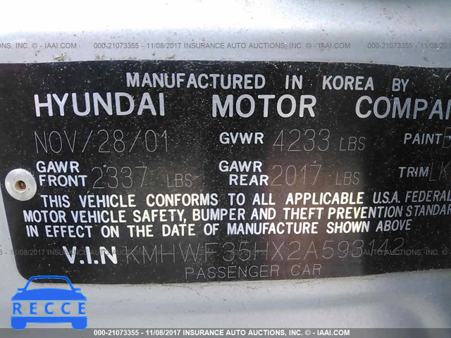 2002 Hyundai Sonata GLS/LX KMHWF35HX2A593142 image 8