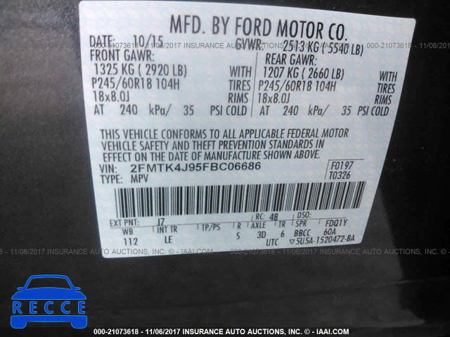 2015 Ford Edge SEL 2FMTK4J95FBC06686 зображення 8