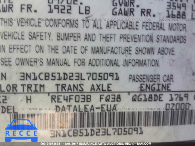 2003 Nissan Sentra XE/GXE 3N1CB51D23L705091 image 8
