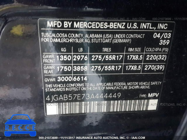 2003 Mercedes-benz ML 350 4JGAB57E73A444449 image 8
