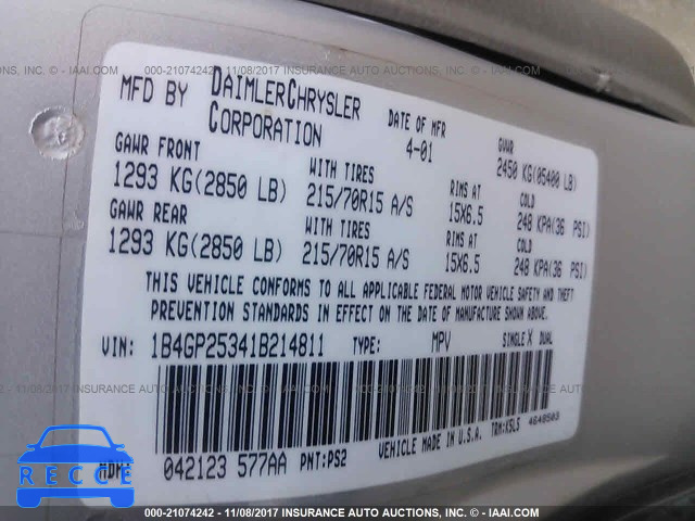 2001 Dodge Caravan SE 1B4GP25341B214811 image 8