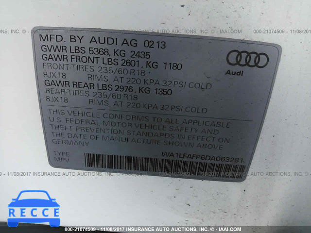 2013 Audi Q5 PREMIUM PLUS WA1LFAFP6DA063281 зображення 8