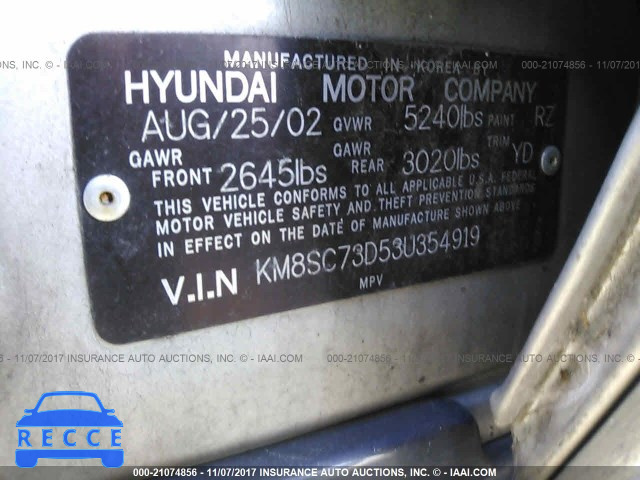 2003 HYUNDAI SANTA FE GLS/LX KM8SC73D53U354919 image 8