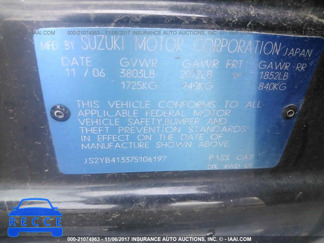 2007 Suzuki SX4 JS2YB413375106197 image 8