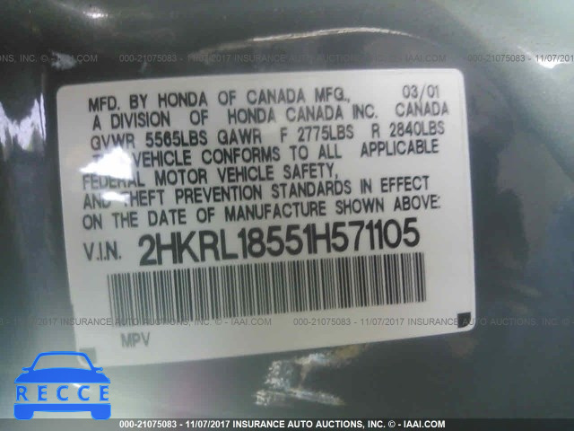 2001 HONDA ODYSSEY LX 2HKRL18551H571105 image 8