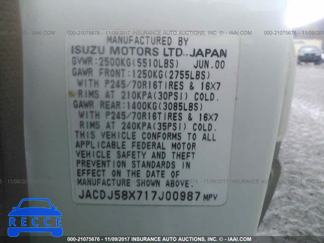 2001 Isuzu Trooper S/LS/LIMITED JACDJ58X717J00987 image 8