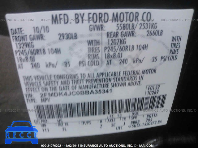 2011 Ford Edge 2FMDK4JC0BBA35341 image 8