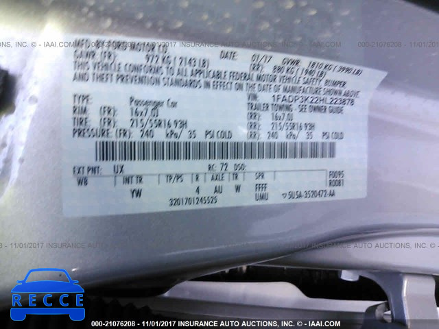 2017 FORD FOCUS 1FADP3K22HL223878 image 8
