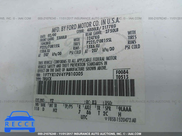 2000 Ford Ranger 1FTYR10V4YPB10305 image 8