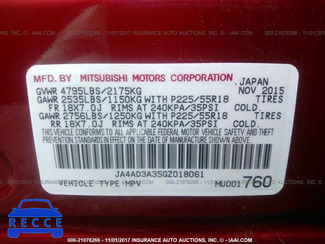 2016 Mitsubishi Outlander JA4AD3A35GZ018061 image 8