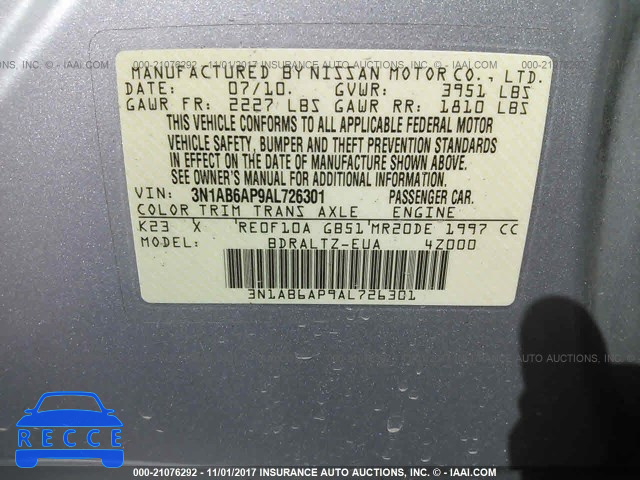 2010 Nissan Sentra 3N1AB6AP9AL726301 image 8