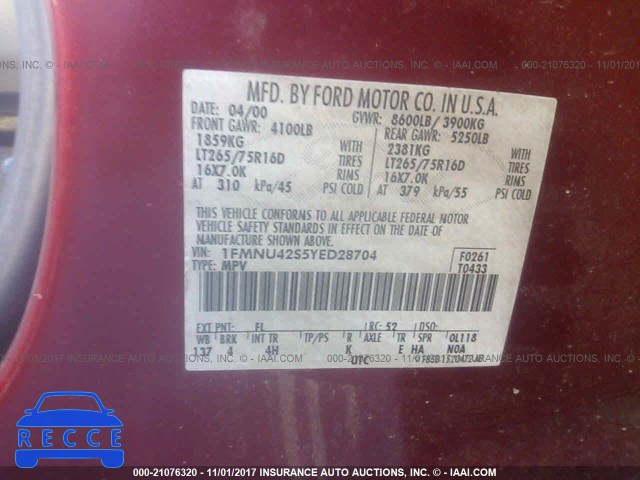 2000 Ford Excursion LIMITED 1FMNU42S5YED28704 image 8