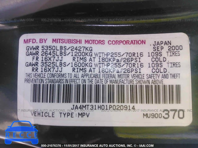 2001 Mitsubishi Montero SPORT XLS JA4MT31H01P020914 image 8