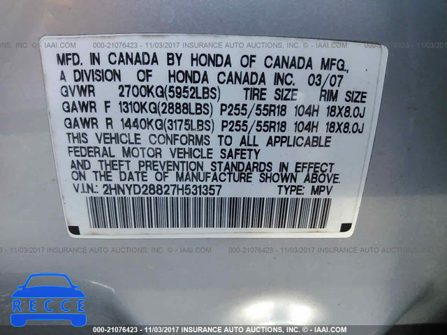 2007 Acura MDX 2HNYD28827H531357 image 8