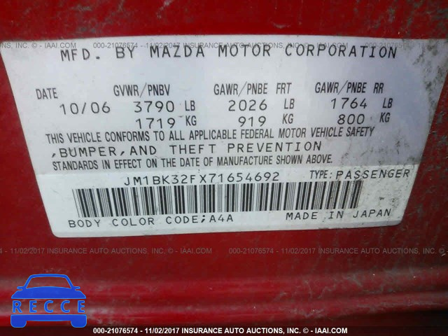 2007 Mazda 3 JM1BK32FX71654692 image 8