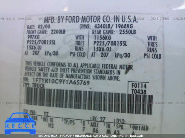 2000 Ford Ranger 1FTYR10C9YTA65769 зображення 8