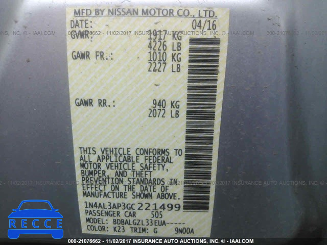 2016 Nissan Altima 2.5/S/SV/SL/SR 1N4AL3AP3GC221499 image 8