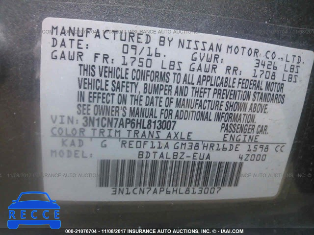 2017 NISSAN VERSA 3N1CN7AP6HL813007 Bild 8