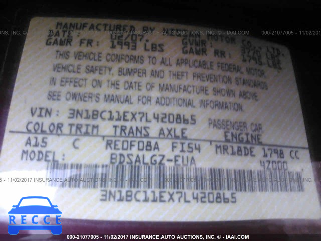 2007 NISSAN VERSA 3N1BC11EX7L420865 image 8