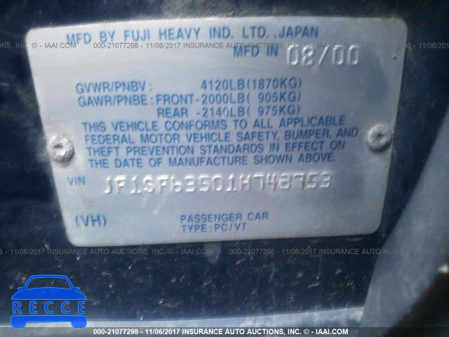 2001 Subaru Forester L JF1SF63501H743753 image 8