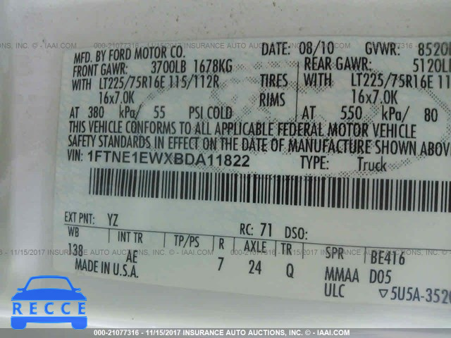 2011 Ford Econoline E150 VAN 1FTNE1EWXBDA11822 image 8