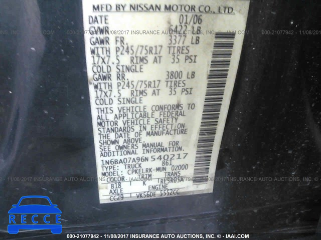 2006 Nissan Titan XE/SE/LE 1N6BA07A96N540217 image 8