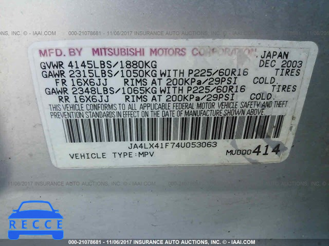 2004 Mitsubishi Outlander XLS JA4LX41F74U053063 зображення 8