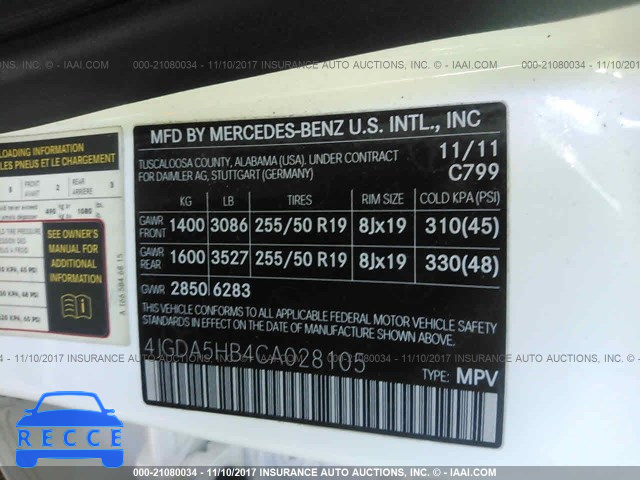 2012 Mercedes-benz ML 350 4MATIC 4JGDA5HB4CA028105 image 8
