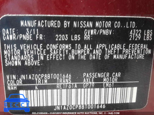 2011 Nissan Leaf SV/SL JN1AZ0CP8BT001646 зображення 8