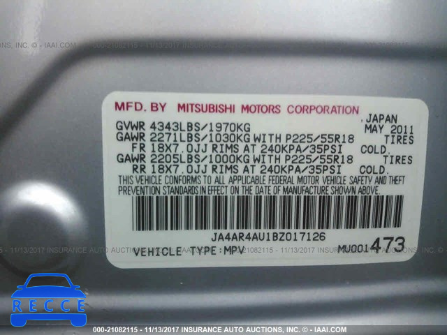 2011 Mitsubishi Outlander Sport SE JA4AR4AU1BZ017126 Bild 8