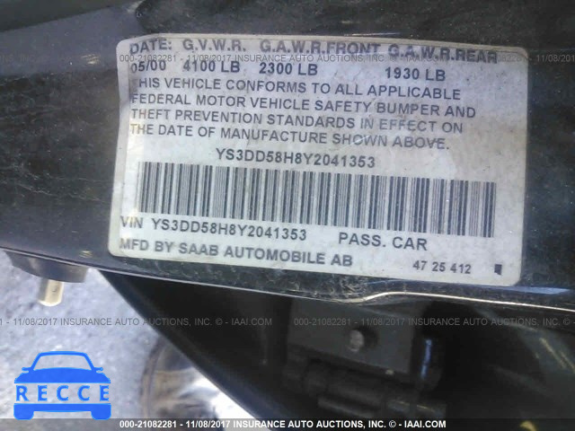 2000 Saab 9-3 YS3DD58H8Y2041353 image 8