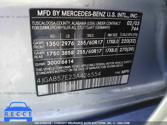 2003 Mercedes-benz ML 350 4JGAB57E23A426554 image 8