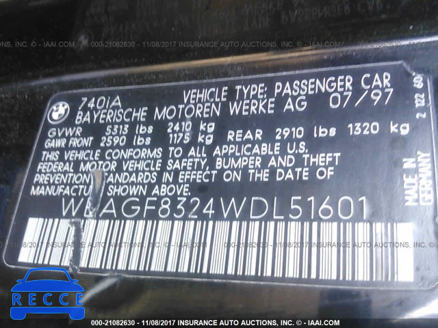 1998 BMW 740 I AUTOMATICATIC WBAGF8324WDL51601 image 8