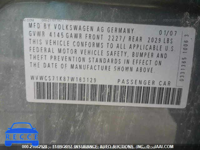 2007 Volkswagen Rabbit WVWCS71K87W163129 Bild 8