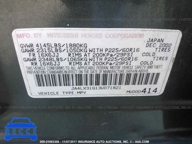 2003 Mitsubishi Outlander LS JA4LX31G13U071821 image 8