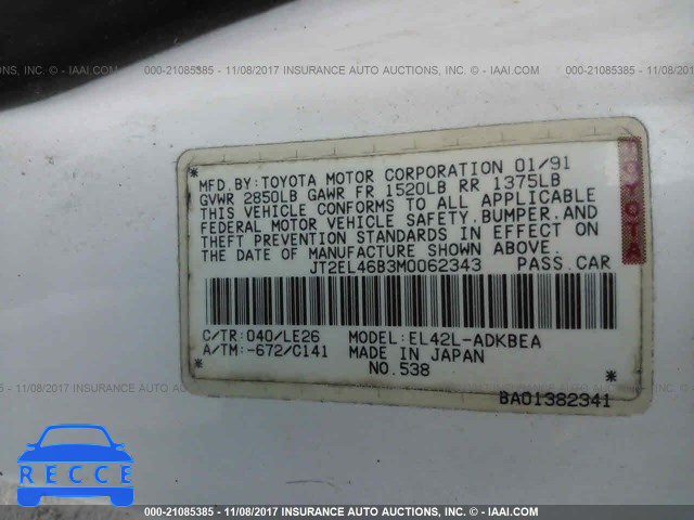 1991 Toyota Tercel STD JT2EL46B3M0062343 зображення 8