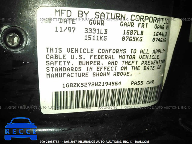 1998 Saturn SL2 1G8ZK5272WZ194554 image 8
