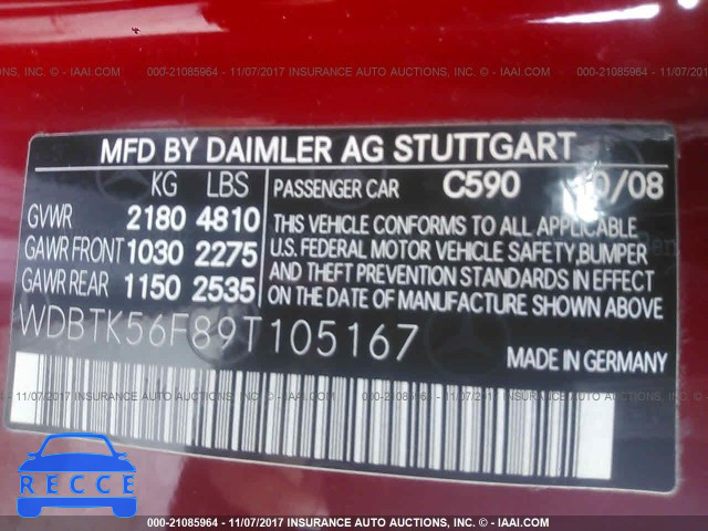 2009 Mercedes-benz CLK 350 WDBTK56F89T105167 image 8