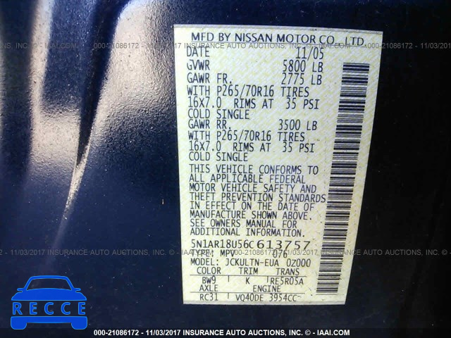 2006 Nissan Pathfinder 5N1AR18U56C613757 image 8