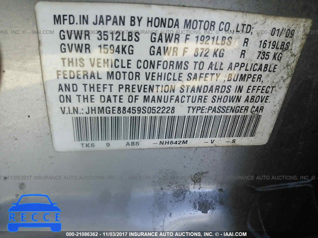 2009 Honda FIT SPORT JHMGE88459S052228 image 8