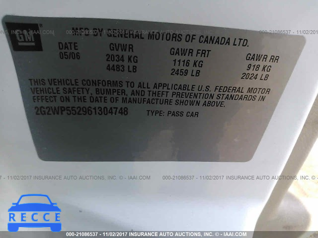 2006 PONTIAC GRAND PRIX 2G2WP552961304748 зображення 8