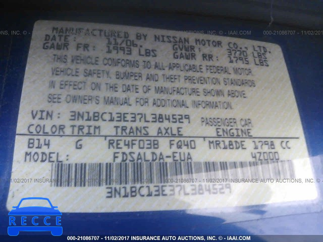 2007 NISSAN VERSA 3N1BC13E37L384529 image 8