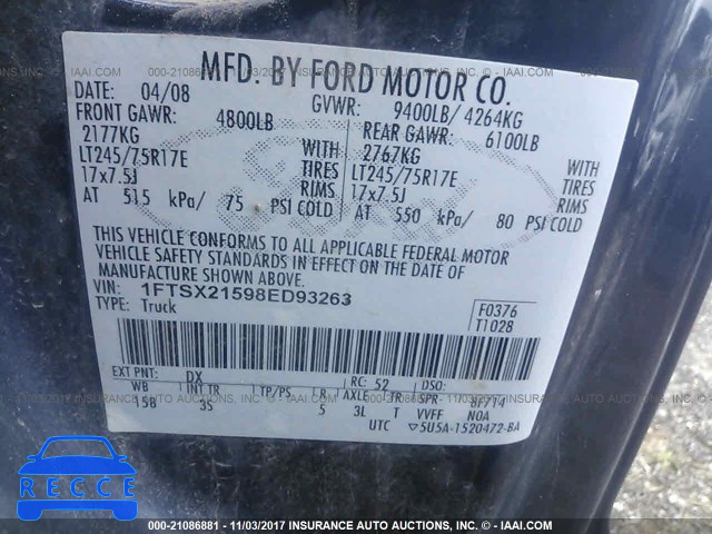 2008 Ford F250 1FTSX21598ED93263 зображення 8