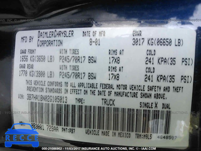 2002 Dodge RAM 1500 3B7HA18N02G105013 image 8