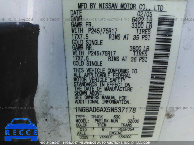 2005 Nissan Titan 1N6BA06AX5N537178 image 8